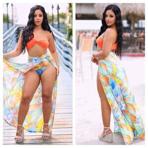 Summer Two Piece And Cover Up Sheer Skirt Set New With Tags